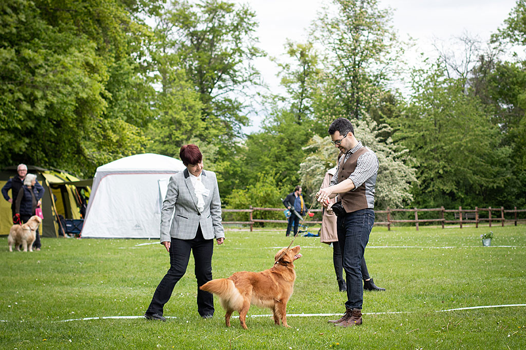Ivalu steht vor Stephan in Pose während die Richterin einen Blick darauf wirft