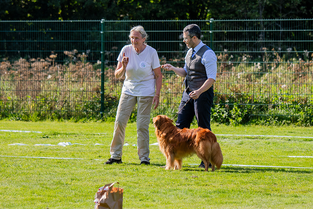 Edison steht vor der Richterin, die Stephan erklärt, wie zu laufen ist