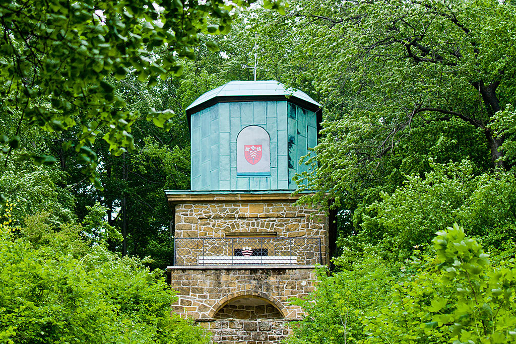Das Gebäude »Kaffeemühle« von Bäumen umringt