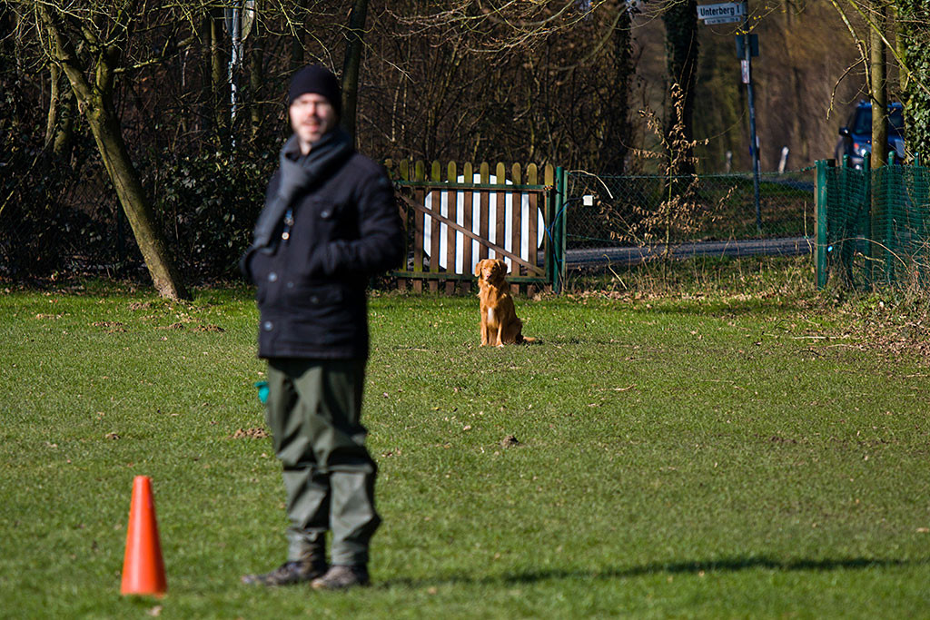 Edison sitzt im Hintergrund während Stephan im Vordergrund wartet