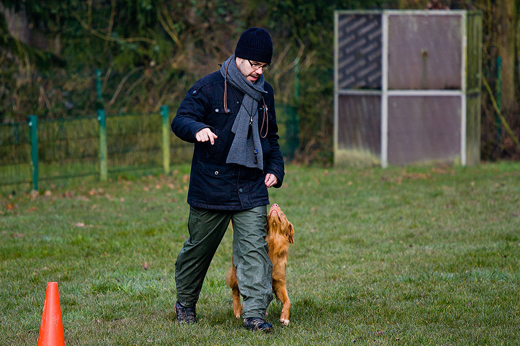 Edison klebt Stephan bei der Freifolge am linken Bein
