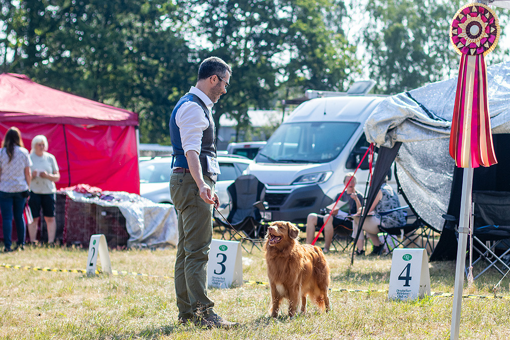 Edison steht lächelnd vor dem Richtertisch und schaut hoch zu Stephan