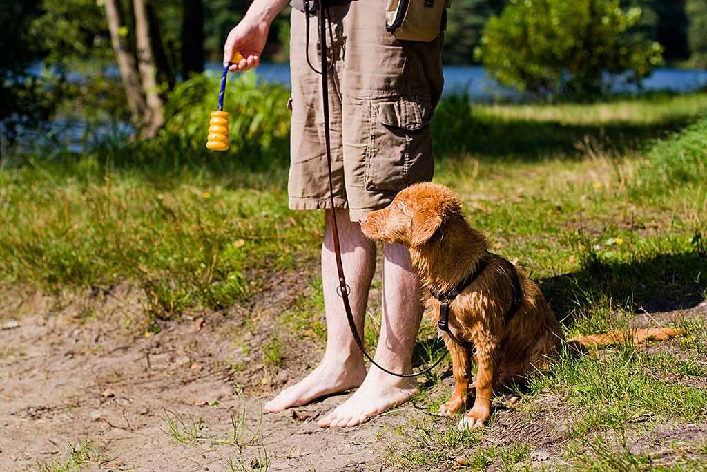 Edison schaut gebannt auf sein Wasserspielzeug