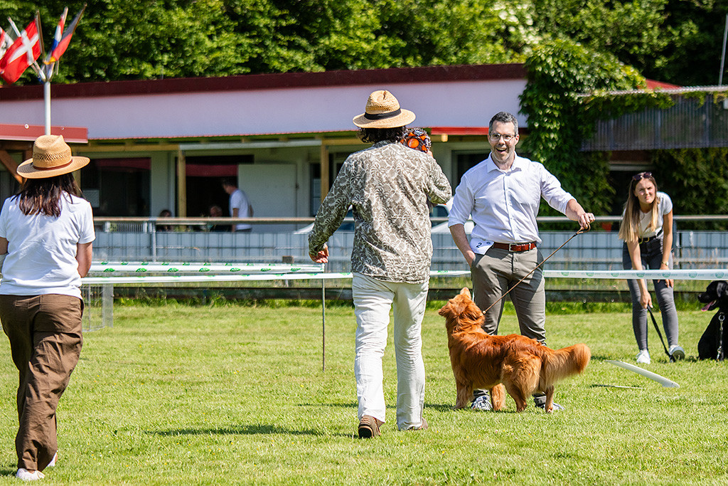 Newton schaut zu Stephan hoch, der gerade die BIS-Schleife vom Richter überreicht bekommt