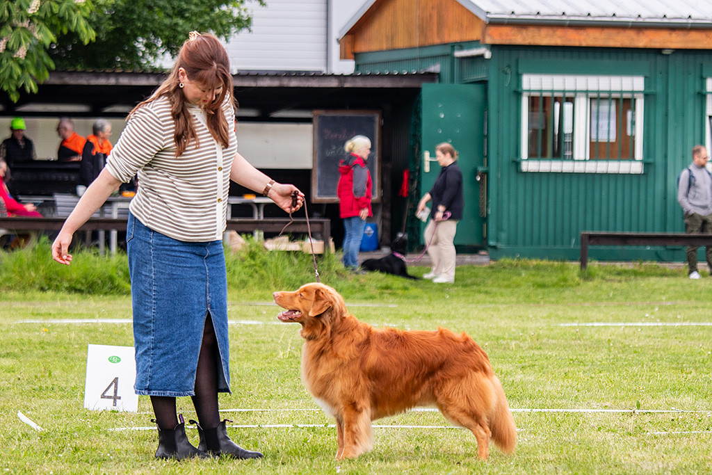 Edison steht im Profil vor Ann-Kathrin, die ihn präsentiert